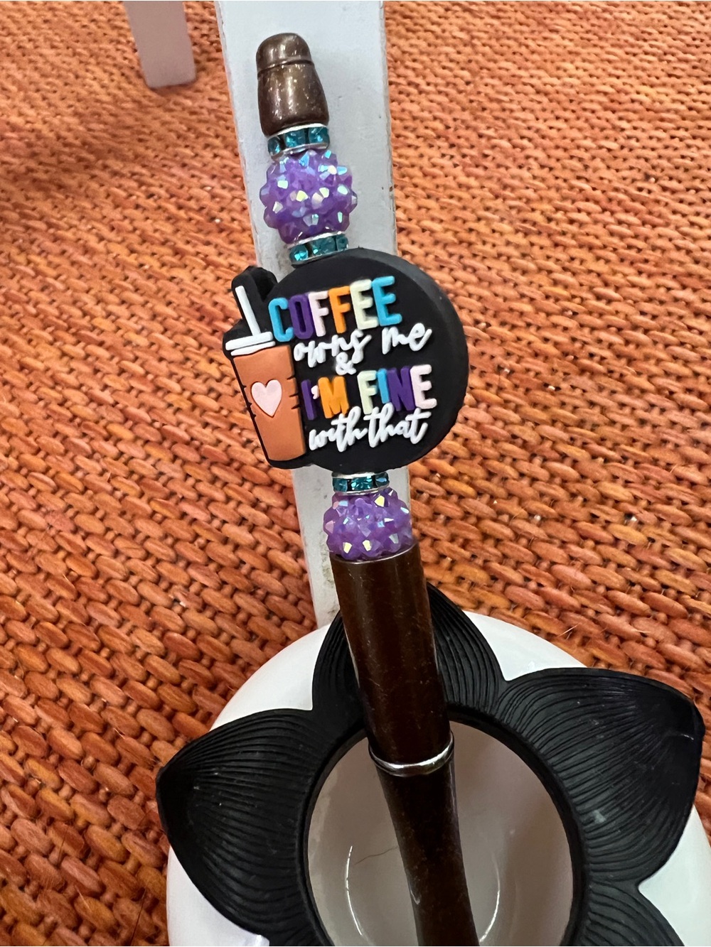 HM 2. Handmade Purple & Black Coffee-Themed Pen w brown glitter barrel